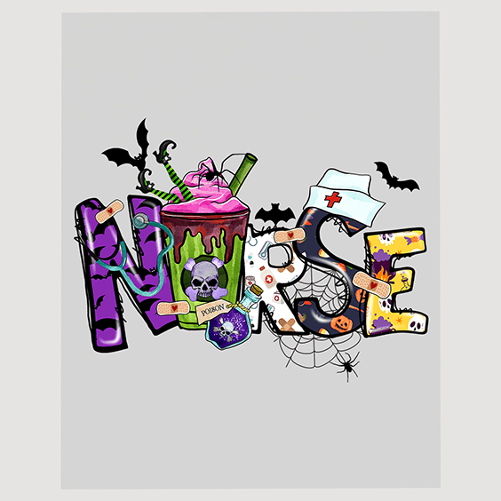 Nurse Halloween DTF Transfer | Spooky Medical Alphabet Graphic