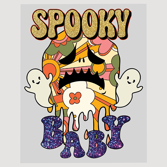 Glittery Spooky Baby with Ghosts DTF Transfer